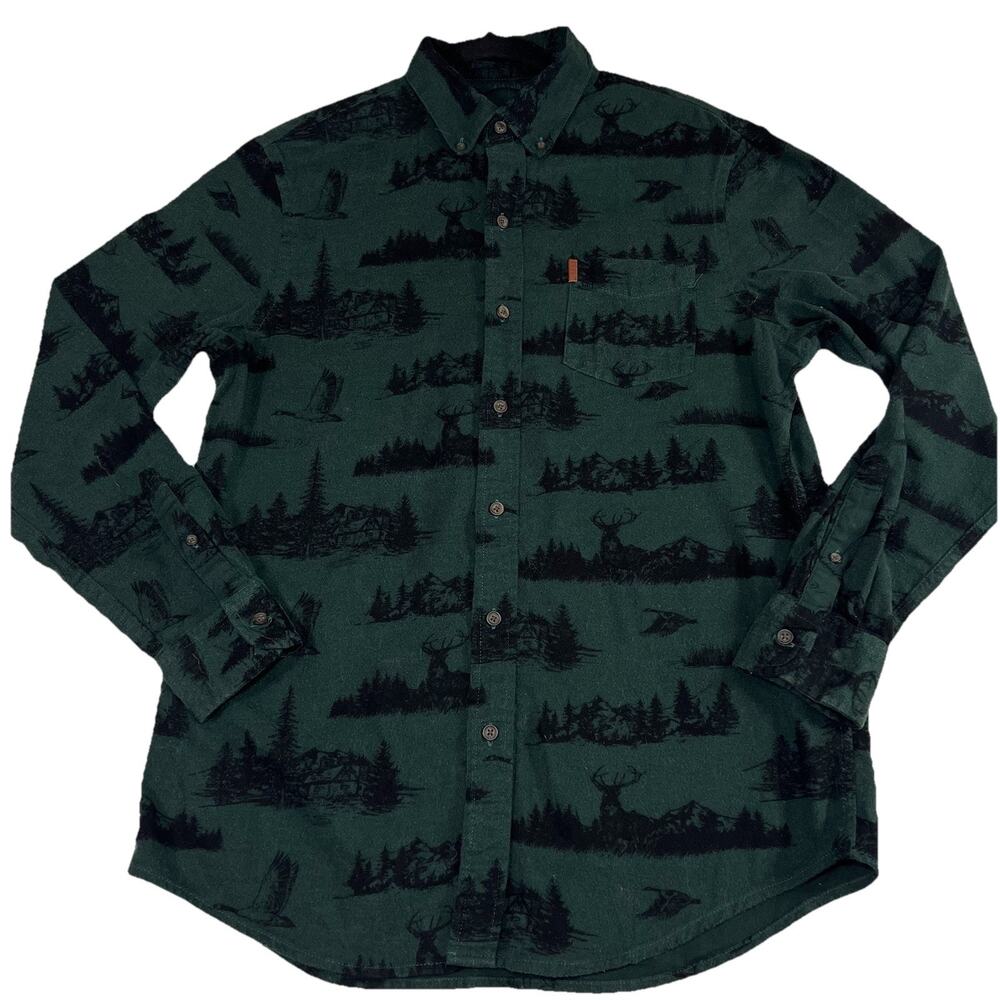 Chaps Performance Flannel Shirt Men's Size M Green Soft Hunting Deer Duck Cabin